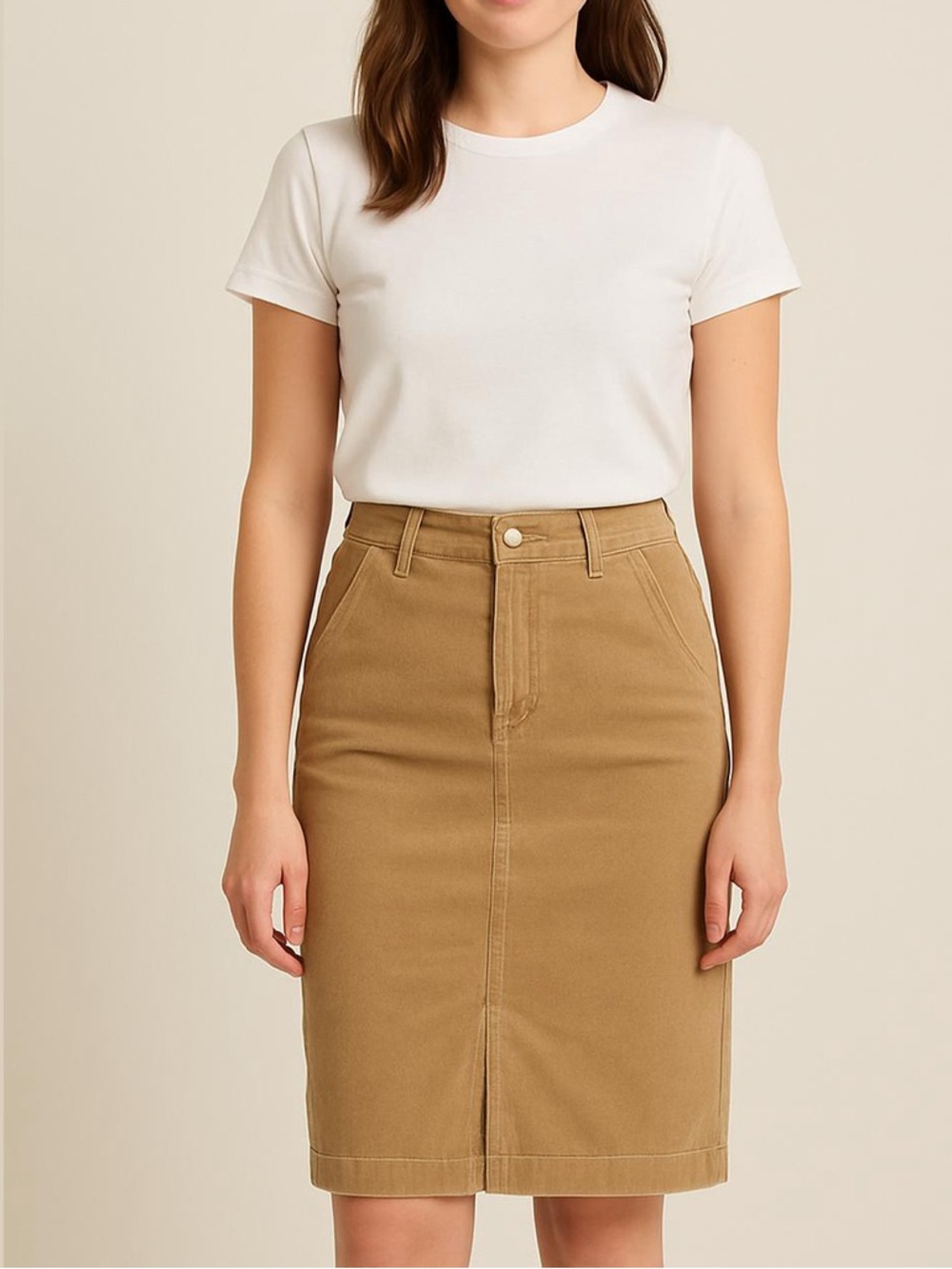 Free People Tan Corduroy Button Fly Pencil Skirt Size 29
